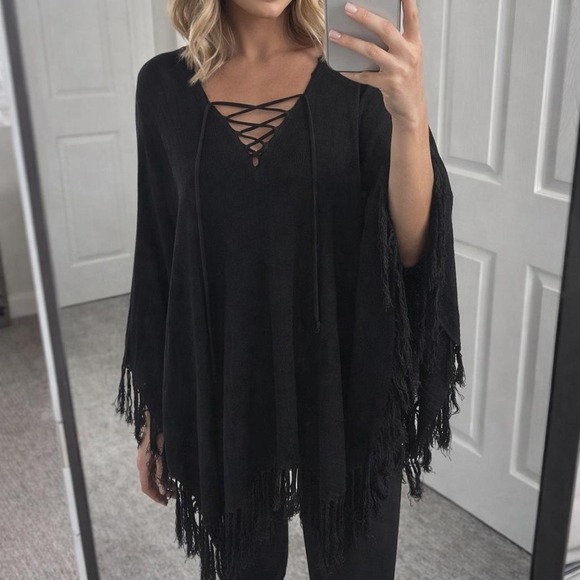 Lauren Ralph Lauren Jackets & Blazers - Ralph Lauren Fringe Lace Up Poncho